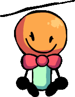 a cartoon character is wearing a bow tie and a smiley face