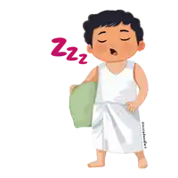 a cartoon of a boy sleeping with a pillow and a zzz sign above him