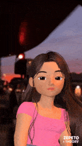a cartoon girl in a pink shirt is standing in front of a red traffic light