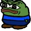 a pixel art of a green frog wearing sunglasses and a blue striped shirt .