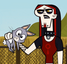 a cartoon character holding a rabbit with a female symbol on his chest