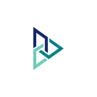 a blue and green triangle on a white background that looks like a play button .