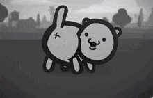 a black and white drawing of a bear and a rabbit