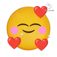 an animated smiley face with hearts around it and the words kinemaster on the bottom