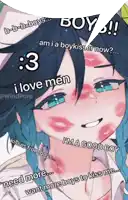 a picture of a girl with kisses on her face and the words " i love men "
