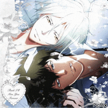 a picture of two anime characters with the words think i 'll miss you forever in the corner