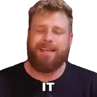 a man with a beard is making a funny face with the word " it " above him