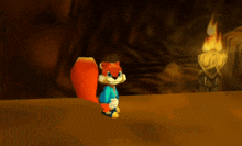 a cartoon squirrel is holding a red cup and wearing adidas shoes