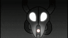 a cartoon drawing of a skull with glowing eyes and horns