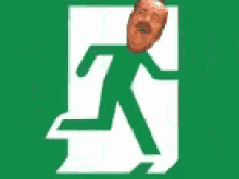 a green exit sign with a man 's head sticking out of it says iss sec