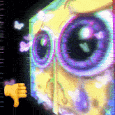 a spongebob giving a thumbs down sign with butterflies flying around his eyes