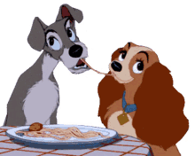 lady and the tramp kiss couple dog couple