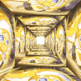 a tunnel with a cartoon character on the walls