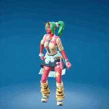 a cartoon character with green hair and red skin