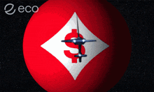 a red sphere with a dollar sign in the center