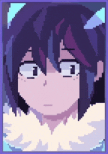 a pixel art drawing of a boy with purple hair