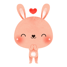 a pink bunny with a red heart on its head