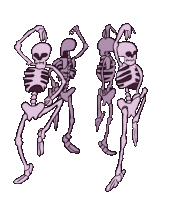 three skeletons are dancing together in a cartoon .