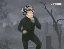 a cartoon of a monkey wearing 3d glasses with the hashtag #tribe on the bottom