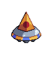 a pixel art illustration of an ufo with a pyramid on top of it