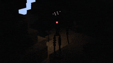 a silhouette of a robot in a dark cave with a red light on its head