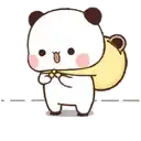 a cartoon panda bear is carrying a yellow bag .