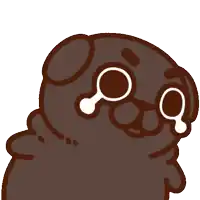 a cartoon drawing of a pug dog with tears coming out of its eyes