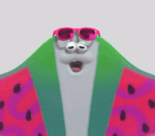 a cartoon character is wearing sunglasses and a watermelon shirt