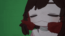 a close up of a cartoon character 's face with a green background