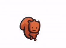 a cartoon squirrel is walking on a white background and making a face .