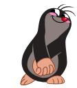 a cartoon mole with a red nose is smiling and standing on a white background .