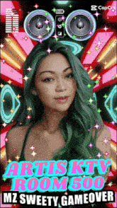 a woman with green hair is on a poster that says artistktv room 500