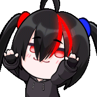 a cartoon drawing of a girl with black hair and red streaks