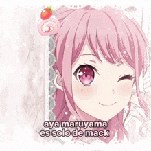a picture of a girl with pink hair and the words " aya maruyama es solo de mack " on the bottom