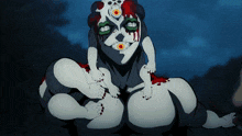 a cartoon drawing of a monster with blood coming out of its eyes