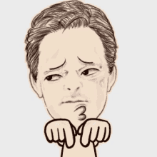 a black and white drawing of a man making a funny face with his hands .