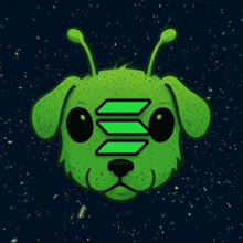 a green alien dog with antennas and a triangle on its head