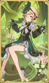 a drawing of a girl with glasses and a green hat