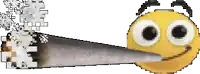 a pixel art of a smiley face holding a cigarette with smoke coming out of it