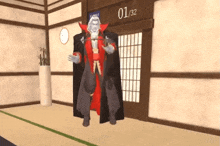 a computer generated image of a vampire standing in a room with a sign that says 01/32