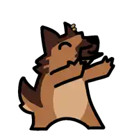 a cartoon drawing of a brown dog with its paws up
