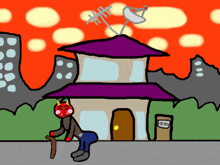 a cartoon drawing of a house with a sign that says ' マスク ' on it