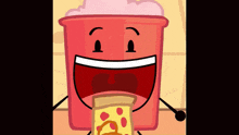 a cartoon character is eating a slice of pizza with foam coming out of its mouth
