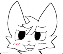 a black and white drawing of a cat 's face with a smirk .