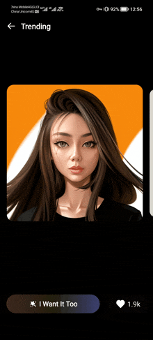 a phone screen shows a drawing of a woman and the words trending