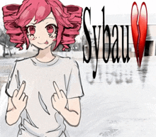 a drawing of a girl giving the middle finger with sybau written in the background