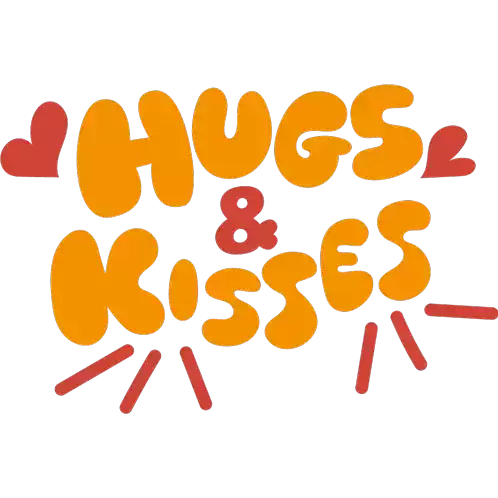 Hugs And Kisses Red Hearts Around Hugs And Kisses In Yellow And Red Bubble Letters Sticker - Hugs And Kisses Red Hearts Around Hugs And Kisses In Yellow And Red Bubble Letters Xoxo Stickers