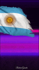 a painting of a flag with the name roberto gomita at the bottom