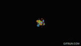 a gif from gifrun.com shows people dancing in front of colorful balloons