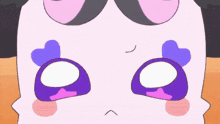 a close up of a cartoon character with a sad look on its face